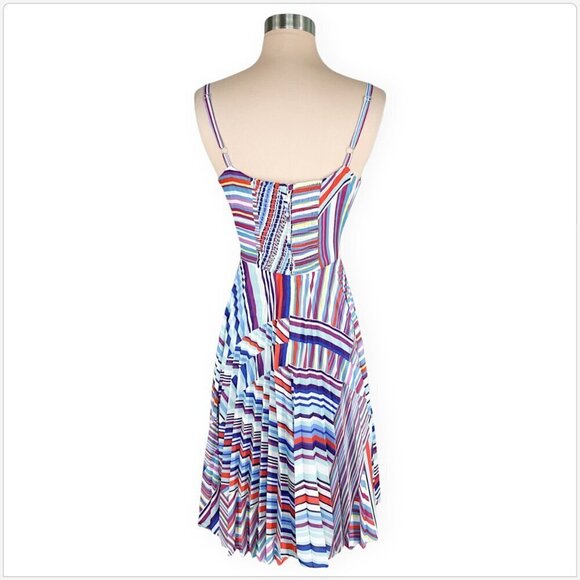 Parker Magna Stripe Dress Colorful Pleated Skirt Flowy Summer Spring NEW NWOT 6 - Picture 4 of 5